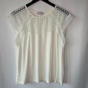Molly Bracken Women's White Lace Detail Sleeveless Blouse Top Size XL